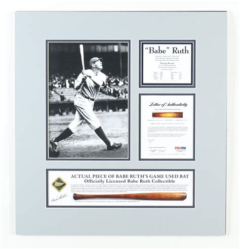 CUADRO PEDAZO BAT Babe Ruth Red Sox 18x20 Game Used PSA