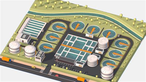 3d Model Isometric Water Treatment Plant Large Platform Vr Ar Low Poly Cgtrader