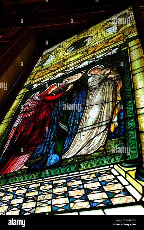 Angel Gabriel And Mary On The Stained Glass Window In The Chapel At Castle Howard North Yorkshire