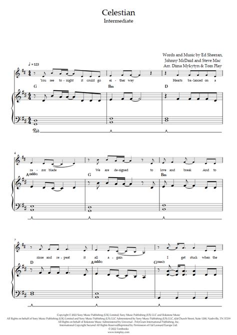 Celestial (Intermediate Level, Solo Piano) (Ed Sheeran) - Piano Sheet Music