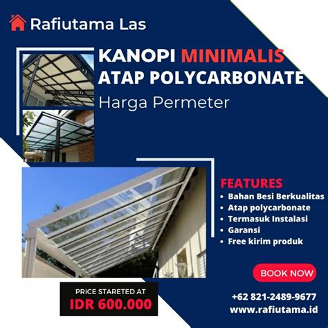 Jual Kanopi Polycarbonate Minimalis Rangka Besi Hollow Terpasang