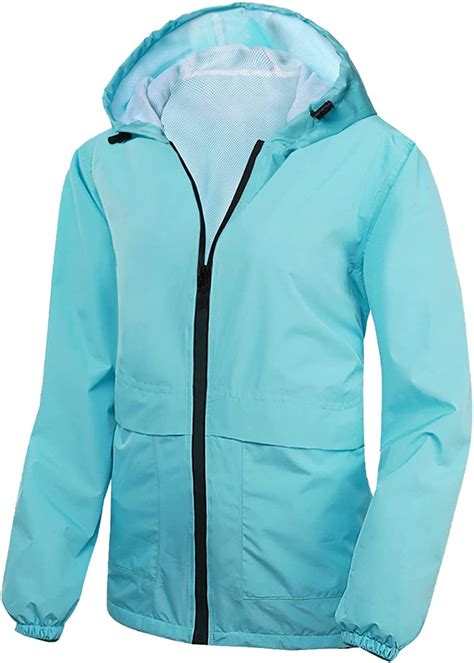 Saphirose Stylish Weather Resistant Mesh Lined Womens Rain Jacket Packable Hooded Windbreaker