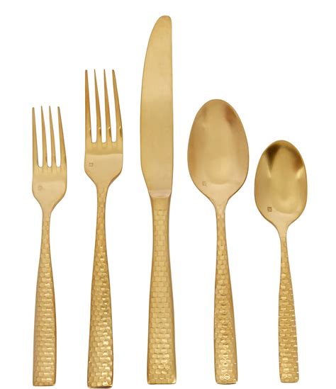 Fortessa Lucca Faceted Brushed Gold 5 Piece Stainless Steel Flatware Set Dillard S