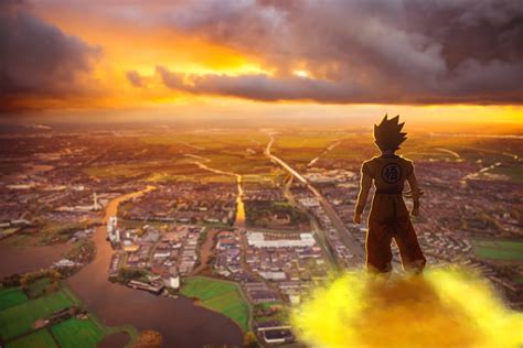 Goku On Nimbus Cloud Sky Dragonball Flying Sunset Kakarot