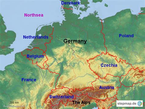 StepMap Nachbarländer Landkarte für Deutschland