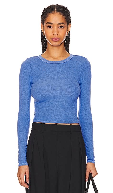 Enza Costa Silk Rib Cropped Long Sleeve Crew In Corn Flower Revolve