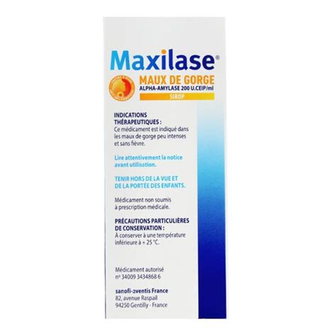 Maxilase Maux De Gorge Sirop Enzyme Alpha Amylase Anti Inflammatoire