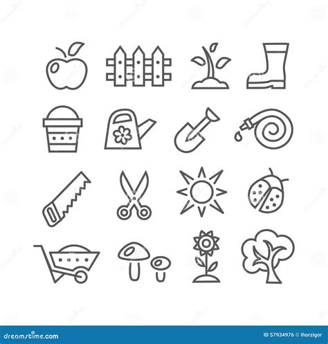 Gardening Line Icons Stock Vector Illustration Of Leave 57934976