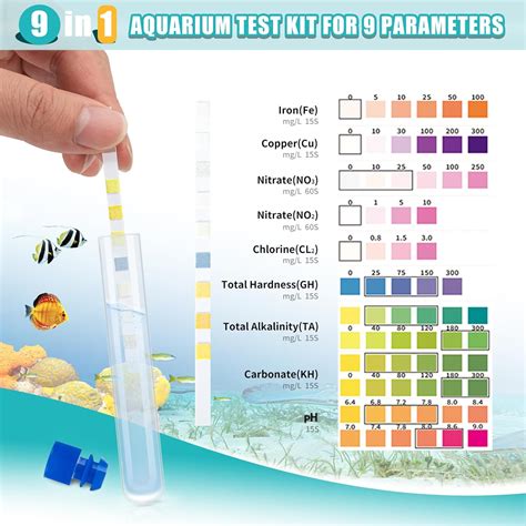 Umlecoa Kit De Prueba De Acuario 9 En 1 Para Agua Dulce Y Salada 100