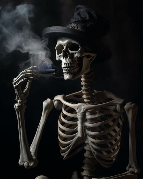 Premium Ai Image A Skeleton With A Hat And A Cigar