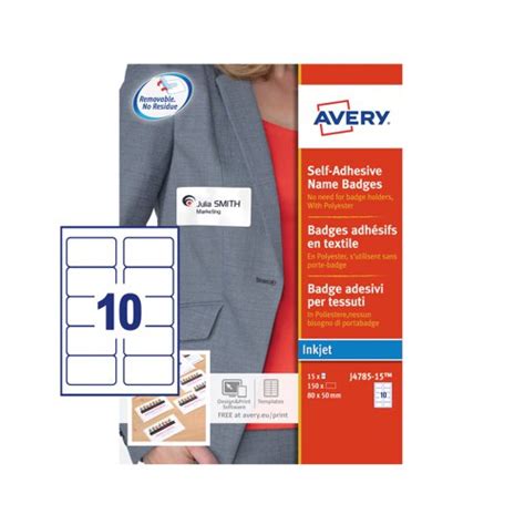 Avery Self Adhesive Name Badge 80x50mm White Pack 150 J4785 15