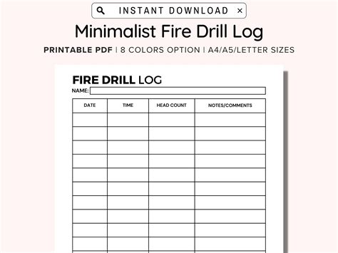 Business Fire Drill Log Printable Organization Fire Drill Practice Daycare Fire Drill Log