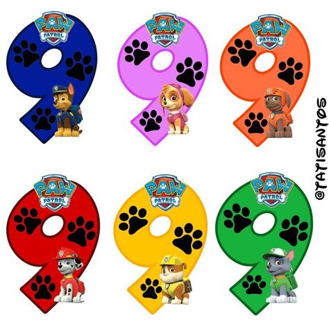 Números personalizados Patrulha canina 9 Paw patrol party Paw