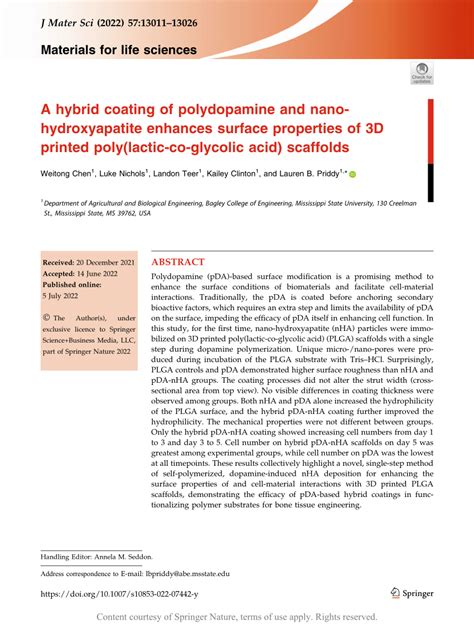 A Hybrid Coating Of Polydopamine And Nano Hydroxyapatite Enhances