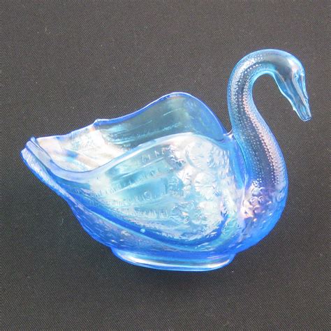 Fenton Celeste Blue Carnival Glass Pastel Swan Salt Carnival Glass