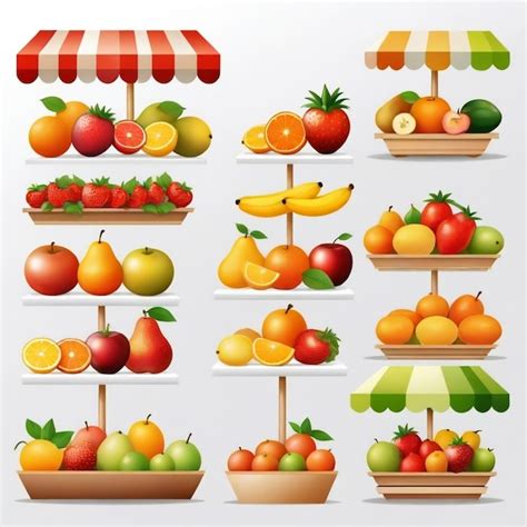 Fruit Stand Vector Set White Background Isolated Premium Ai Generated