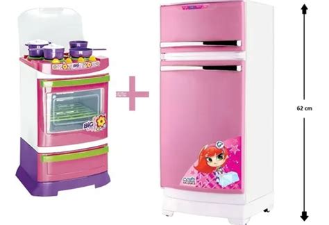 Fogãozinho E Geladeira - Kit Fogãozinho Infantil Poliplac + Geladeira Mágica Rosa | Frete grátis