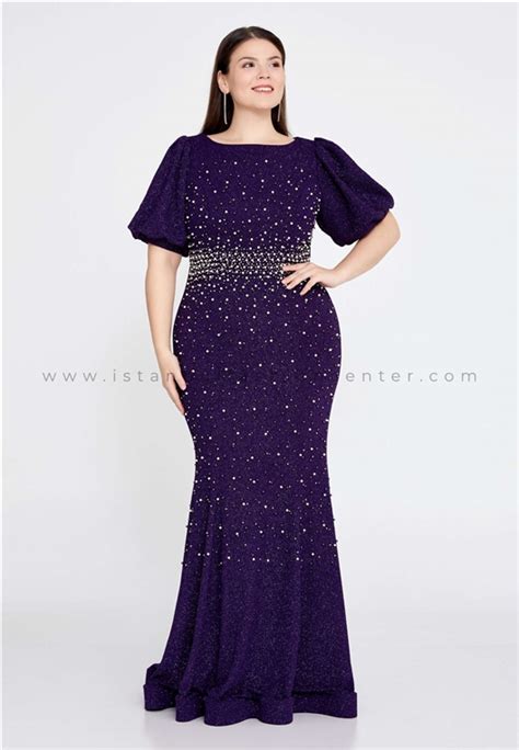 DONNA MIRANDA Short Sleeve Maxi Lycra Mermaid Plus Size Purple Evening