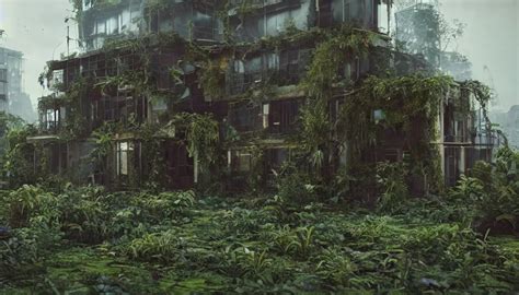 Abandoned Building Overgrown By Beautiful Plants Stable Diffusion