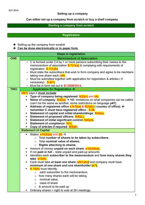 BLP WS4 Business Law And Practice Workshop 4 Setting Up A Company