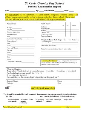 Fillable Online Physical Exam Form Good Hope Country Day School Fax