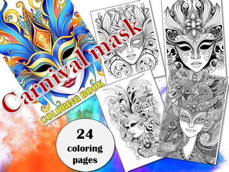 24 Coloring Pages Carnival Mask Coloring Book Printable A4 PDF Adults ...