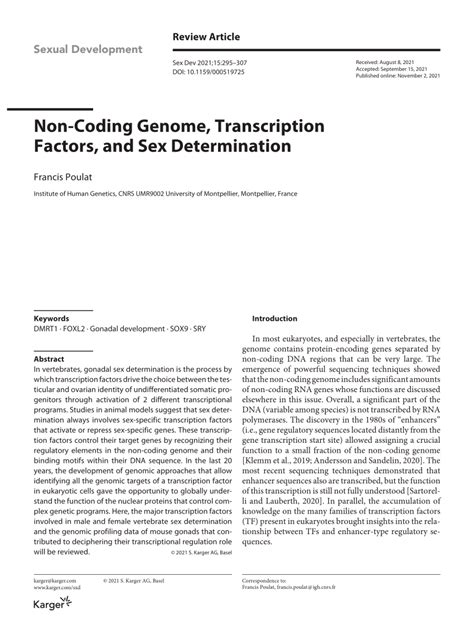 Pdf Non Coding Genome Transcription Factors And Sex Determination