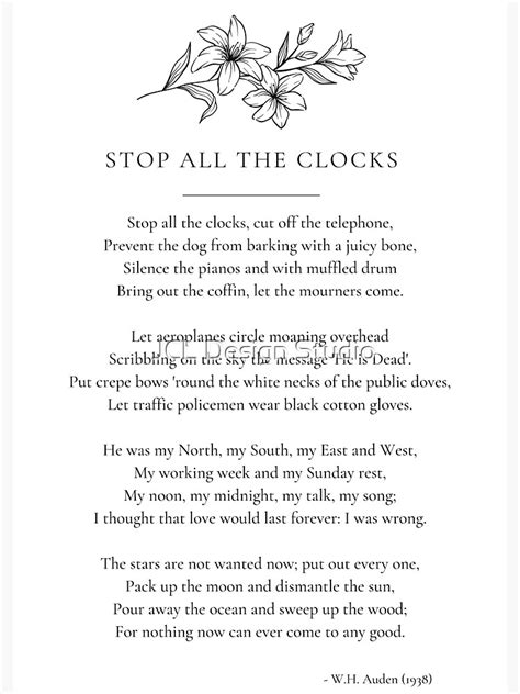 "Stop All the Clocks Funeral Poem" Sticker for Sale by cindylund67 ...