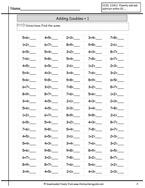 Double Facts Worksheet