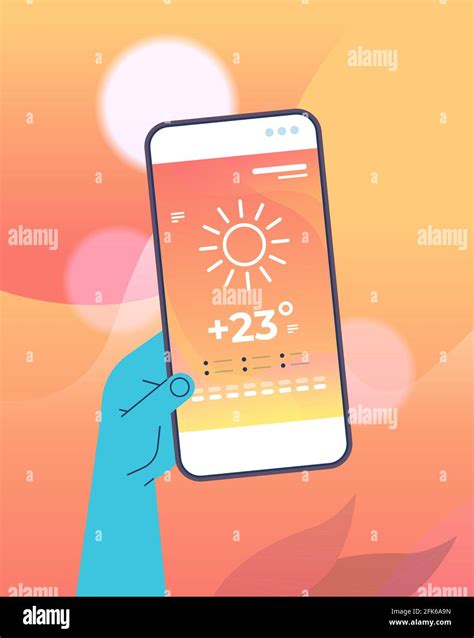 Human Hand Holding Smartphone With Daily Temperature Mobile App Weather