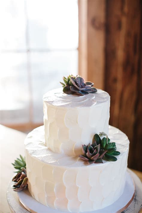 Natural Wedding Cake Textured White Buttercream Succulents Paige