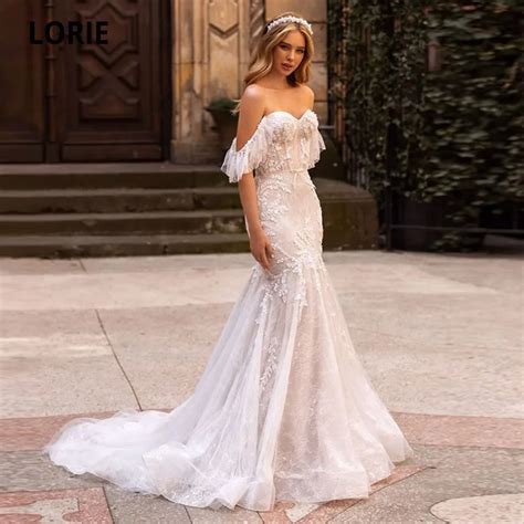 Lorie Boho Wedding Dresses 2021 Off The Shoulder Appliques Lace Mermaid