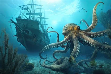 Premium AI Image | Underwater scene with octopus kraken monster lurking ...