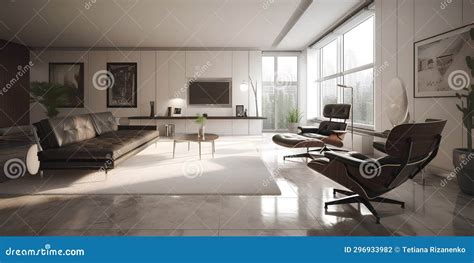 Interior of Large Living Room in Bauhaus Style Stock Illustration ...