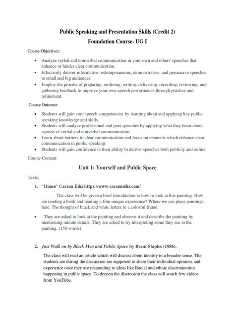 Public Speaking And Presentation Skills Syllabus Pdf