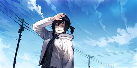 Wallpaper Anime Girls Clear Sky Mr Skull Ratatatat74 Black Hair Coats 4000x2000