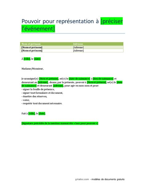 Modèle de bon pour pouvoir DOC PDF page 1 sur 1