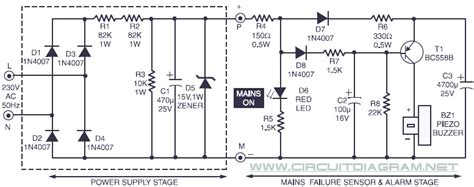 Power Supply Failure Alarm - Circuit Scheme