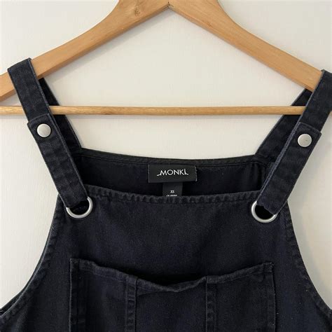 Monki Black Denim Overalls Dungarees Dress Size Depop