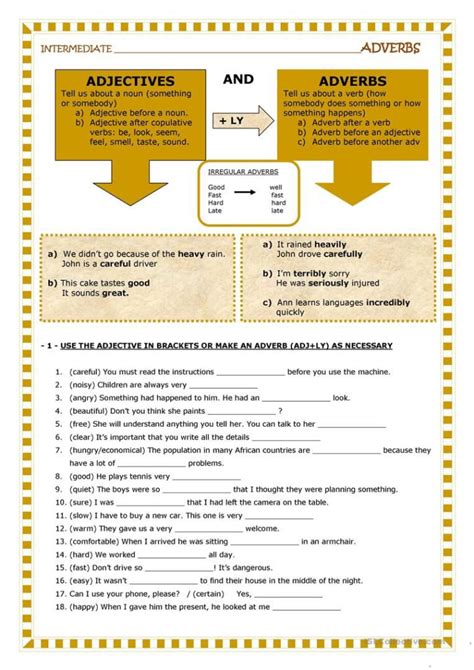 Adjective And Adverb Explanation Worksheet