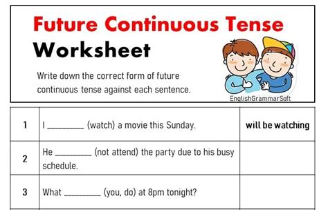 Worksheet On Future Continuous Tense With Answers Englishgrammarsoft