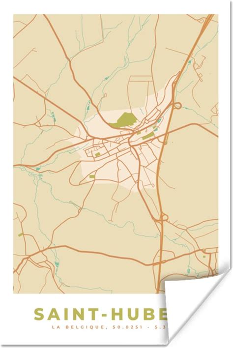 Poster Kaart Saint Hubert Belgi Plattegrond Stadskaart X