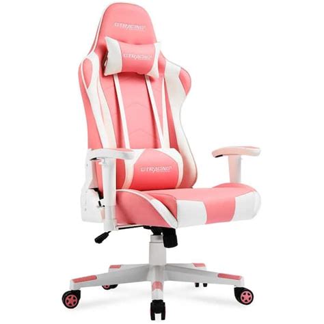 Lucklife Pink Gaming Chair Racing Office Computer Ergonomic Leather ...