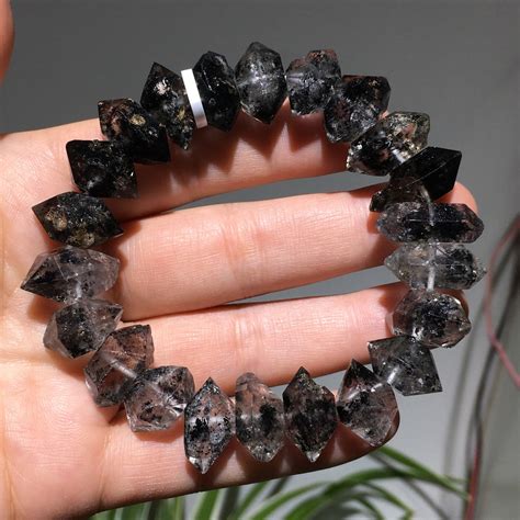 Mm Natural Herkimer Diamond Quartz Braceletlarge Dark Etsy