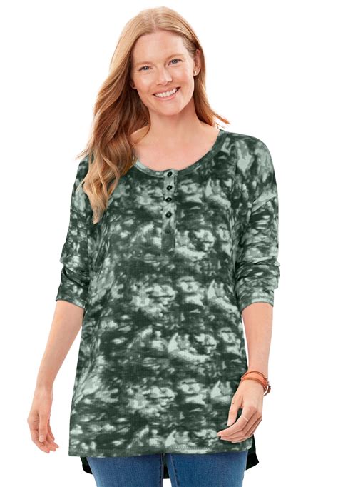 Woman Within Women S Plus Size Washed Thermal High Low Henley Tunic