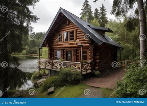 Log Cabin with Lake View, Surrounded by Nature Stock Photo - Image of ...