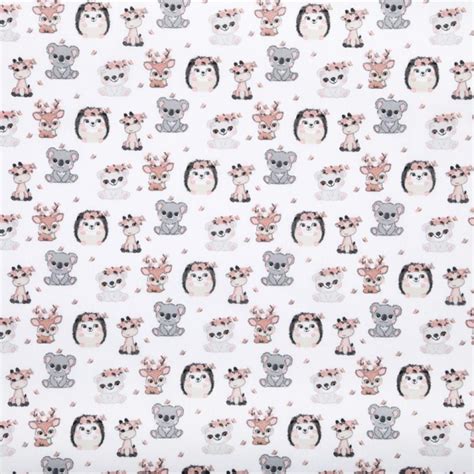 Tissu Coton Bambi Motif H Rissons Koalas Et Daims Fond Blanc