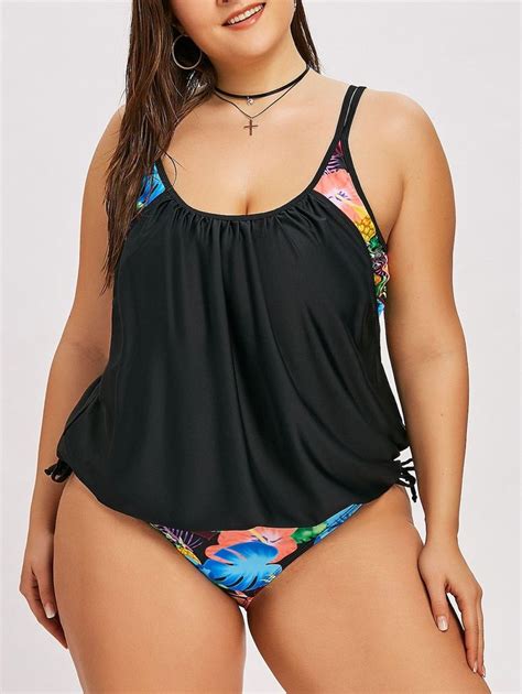 Floral Pineapple Plus Size Blouson Tankini Set Colormix Xl Plus Size Tankini Plus Size