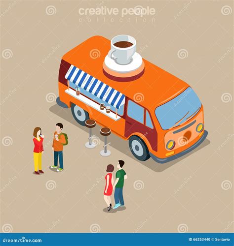 Coffee Shop Cafe Fast Street Food Van D Isometric Vector Flat Stock