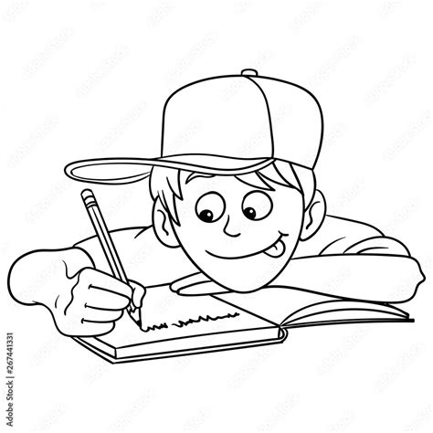 vector comic drawing of a boy with cap learning with enthusiasm and ...